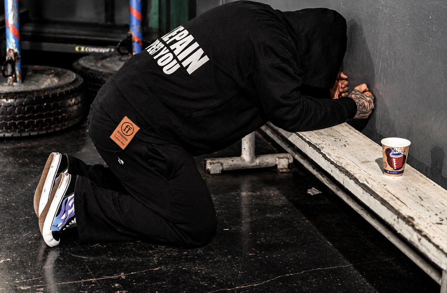Seven praying before a prison service